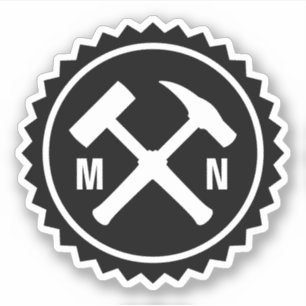 Das Hammer-Logo des Geologen mit den Initialen auf Aufkleber