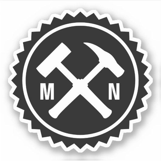 Das Hammer-Logo des Geologen mit den Initialen auf Aufkleber (Vorderseite)