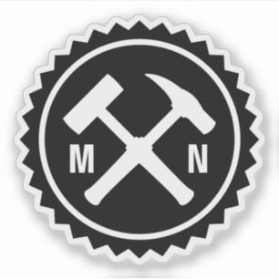 Das Hammer-Logo des Geologen mit den Initialen auf Aufkleber