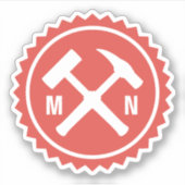 Das Hammer-Logo des Geologen mit den Initialen auf Aufkleber (Vorderseite)