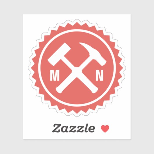 Das Hammer-Logo des Geologen mit den Initialen auf Aufkleber (Blatt)