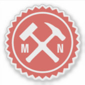 Das Hammer-Logo des Geologen mit den Initialen auf Aufkleber (Vorderseite)