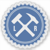 Das Hammer-Logo des Geologen mit den Initialen auf Aufkleber (Vorderseite)
