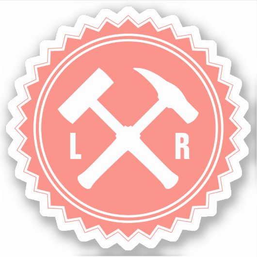 Das Hammer-Logo des Geologen mit den Initialen auf Aufkleber (Vorderseite)