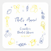 Das handgezeichnete italienische Lemon-Brautparty Quadratischer Aufkleber (Vorderseite)