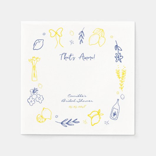 Das handgezeichnete italienische Lemon-Brautparty Serviette (Vorderseite)