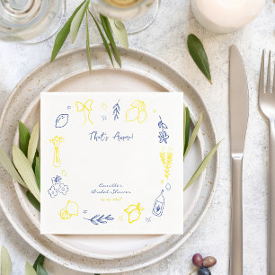 Das handgezeichnete italienische Lemon-Brautparty Serviette