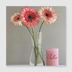 Das Happy Gerbera Pink Blume Foto +Individuelle Na Magnetkarte