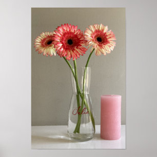 Das Happy Gerbera Pink Blume Foto +Individuelle Na Poster