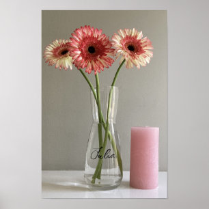Das Happy Gerbera Pink Blume Foto +Individuelle Na Poster