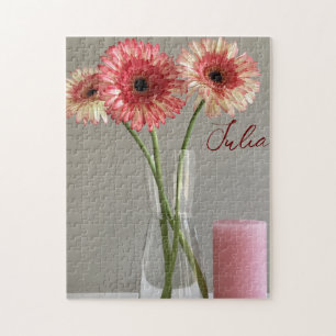 Das Happy Gerbera Pink Blume Foto +Individuelle Na Puzzle