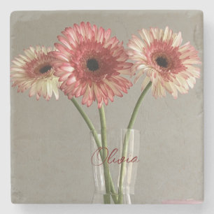 Das Happy Gerbera Pink Blume Foto +Individuelle Na Steinuntersetzer