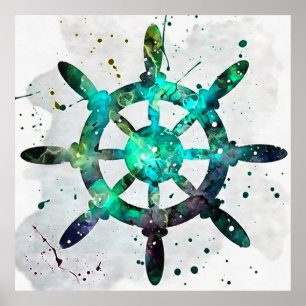 Das Hauptrad in den Farben des blauen grünen Ozean Poster