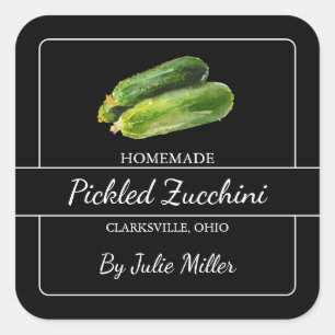 Das hausgemachte, gepickte Zucchini-Platz-Etikett  Quadratischer Aufkleber