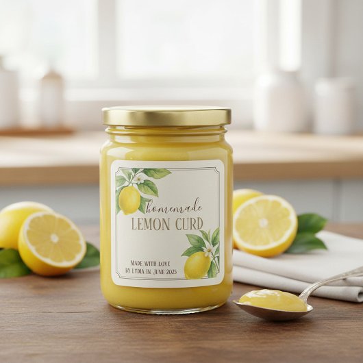 Das hausgemachte Lemon Curd Label mit Aquarellfarb Quadratischer Aufkleber