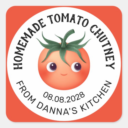 Das hausgemachte Tomato Chutney-Etikett mit Babyto Quadratischer Aufkleber (Vorderseite)