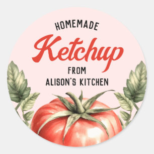 Das hausgemachte Tomato Ketchup-Etikett Aquarellto Runder Aufkleber