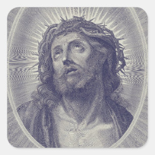 Das Heilige Gesicht Jesu mit Dornenkrone Kunst Quadratischer Aufkleber