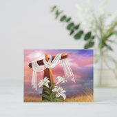 Das Heilige Kreuz - in Weiß mit Lilien vergewaltig Postkarte (Stehend Vorderseite)