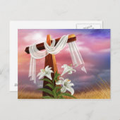 Das Heilige Kreuz - in Weiß mit Lilien vergewaltig Postkarte (Vorne/Hinten)