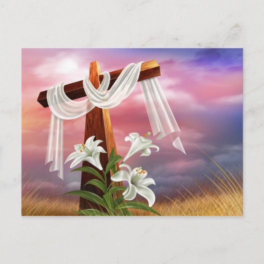 Das Heilige Kreuz - in Weiß mit Lilien vergewaltig Postkarte (Vorderseite)