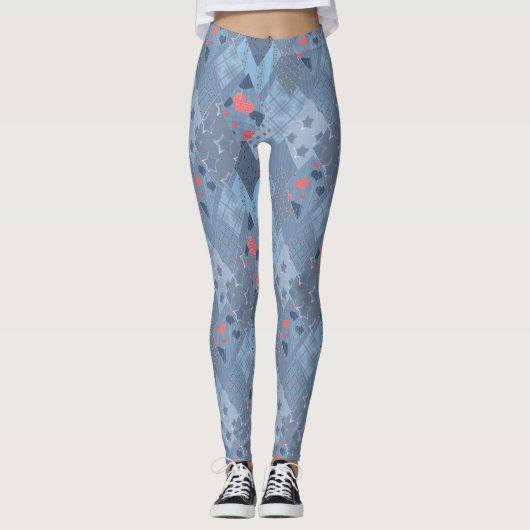 Das hellblaue Flickwerk Leggings (Vorderseite)