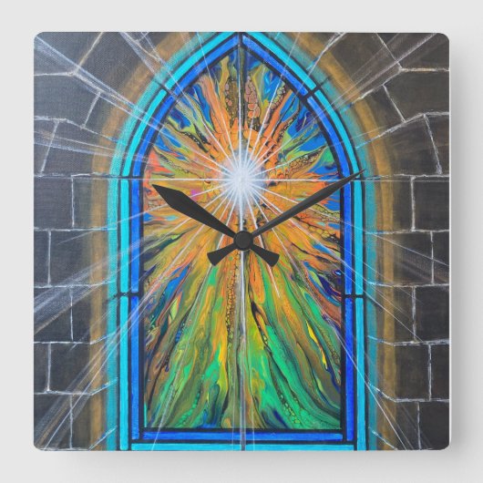 Das helle 3 kirchliche Glasfenster Quadratische Wanduhr (Vorderseite)