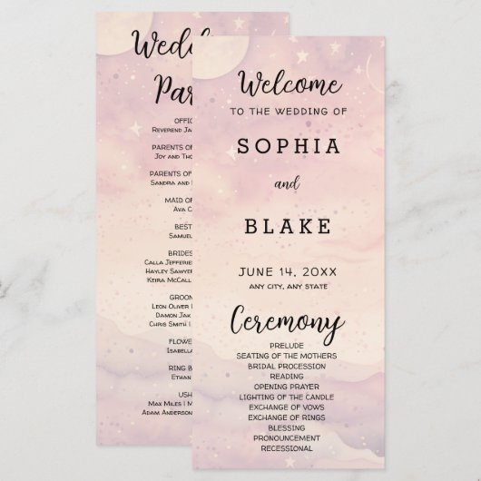 Das hellrosa Celestial Wedding Program (Vorne/Hinten)