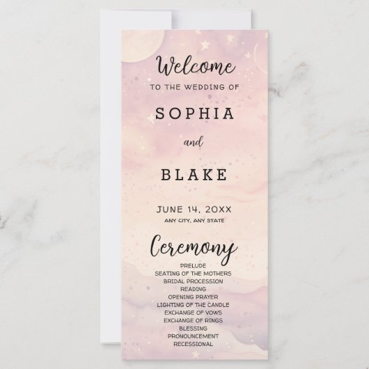 Das hellrosa Celestial Wedding Program (Vorderseite)