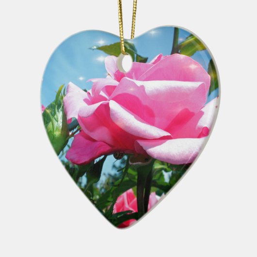 Das herrliche Rosa erhob sich am blauen Himmel. Bl Keramik Ornament (Links)