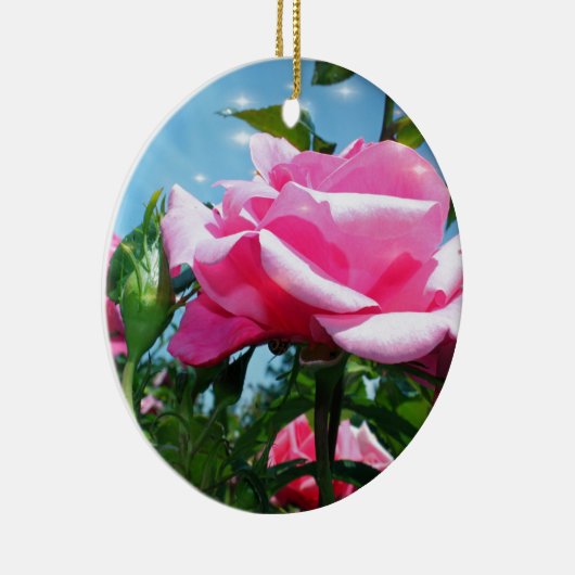 Das herrliche Rosa erhob sich am blauen Himmel. Bl Keramik Ornament (Rechts)
