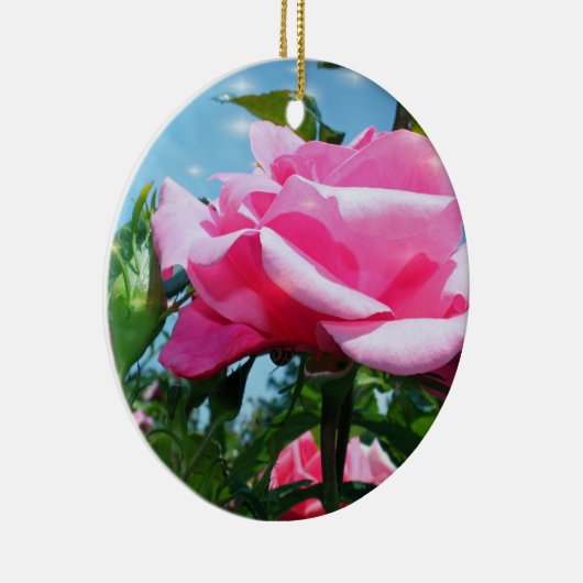 Das herrliche Rosa erhob sich am blauen Himmel. gl Keramik Ornament (Rechts)