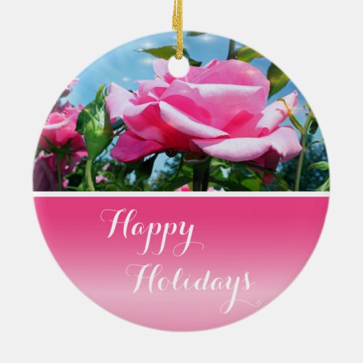 Das herrliche Rosa erhob sich am blauen Himmel. gl Keramik Ornament (Hinten)