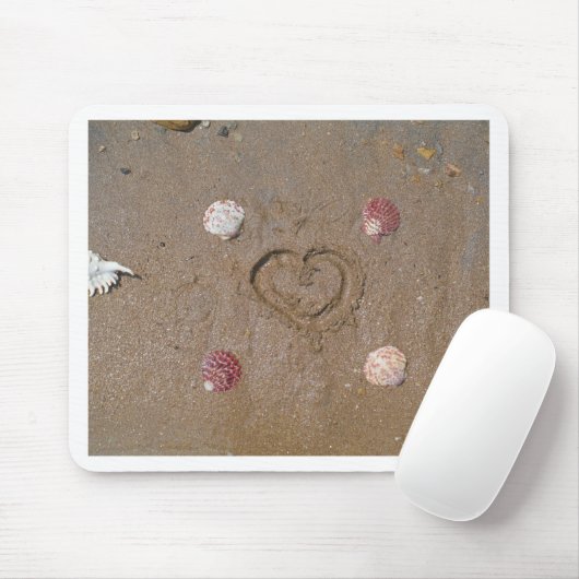 Das Herz am Strand rosa Muscheln Mousepad (Mit Mouse)