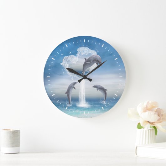 Das Herz der Delphine Große Wanduhr (Zuhause)