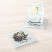 Das Herz des Gartens: Artichoke in Wasserfarbe Glasuntersetzer (Schrägansicht)