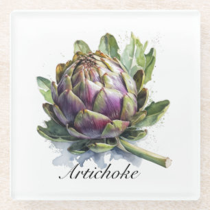 Das Herz des Gartens: Artichoke in Wasserfarbe Glasuntersetzer