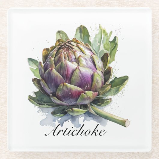Das Herz des Gartens: Artichoke in Wasserfarbe Glasuntersetzer (Vorderseite)