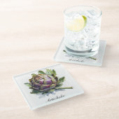 Das Herz des Gartens: Artichoke in Wasserfarbe Glasuntersetzer (Schrägansicht)