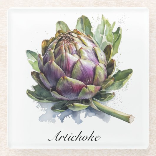 Das Herz des Gartens: Artichoke in Wasserfarbe Glasuntersetzer (Vorderseite)