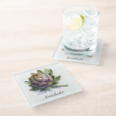 Das Herz des Gartens: Artichoke in Wasserfarbe Glasuntersetzer (Schrägansicht)