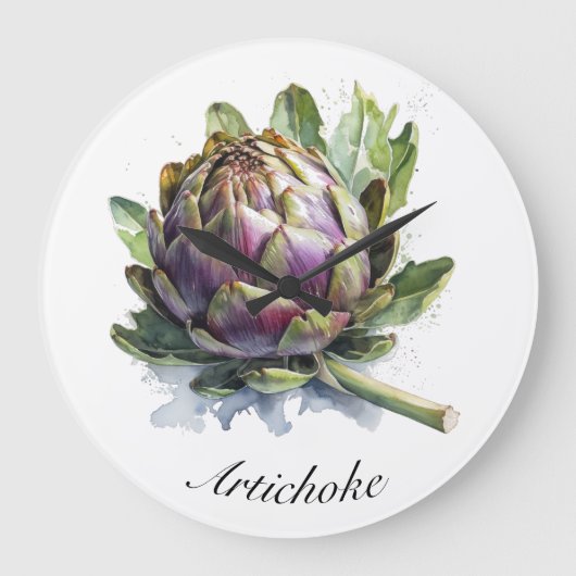Das Herz des Gartens: Artichoke in Wasserfarbe Große Wanduhr (Vorderseite)
