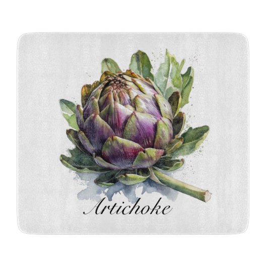 Das Herz des Gartens: Artichoke in Wasserfarbe Schneidebrett (Vorderseite)