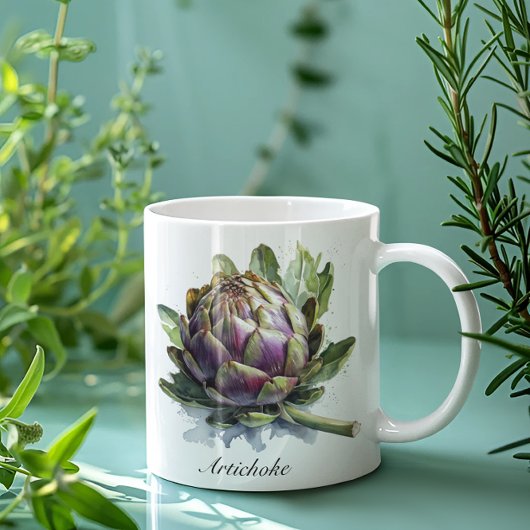 Das Herz des Gartens: Artichoke in Wasserfarbe Tasse