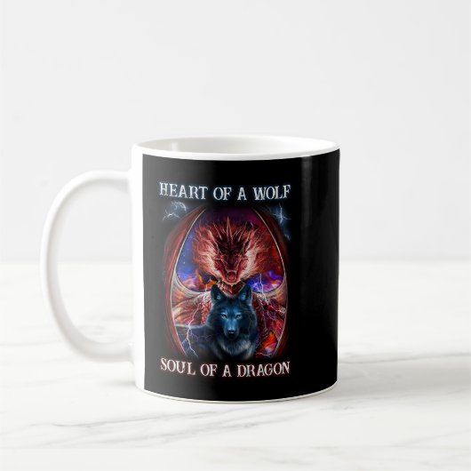 Das Herz eines Wolf-Souls eines Drachen Kaffeetasse (Links)