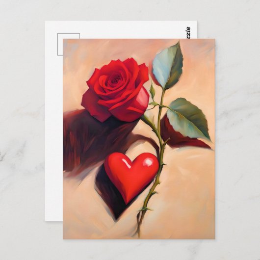 Das Herz und die Rose - Romantische Liebe - Kunst Postkarte (Vorne/Hinten)