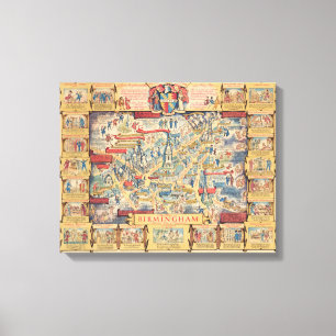 Das Herz von Birmingham, England Karte Leinwanddruck