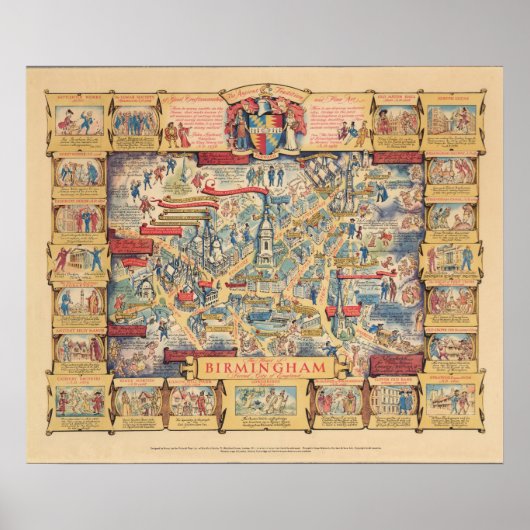 Das Herz von Birmingham, England Karte Poster (Vorne)