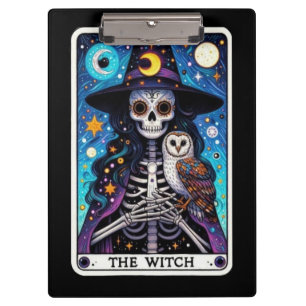 Das Hexen-Tarot Skelett-Hexe mit Eule Klemmbrett