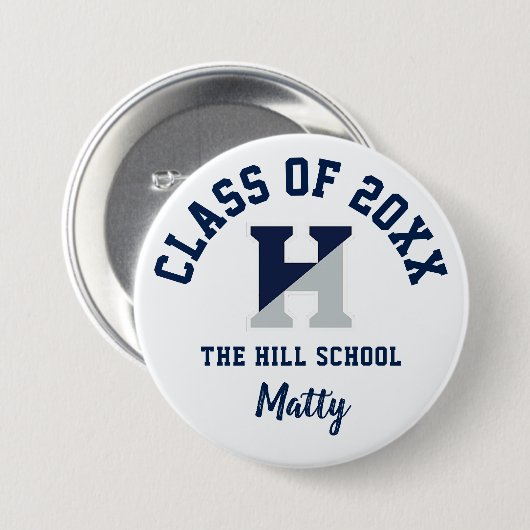 Das Hill School Button Logo ist Personalisiert (Vorne & Hinten)
